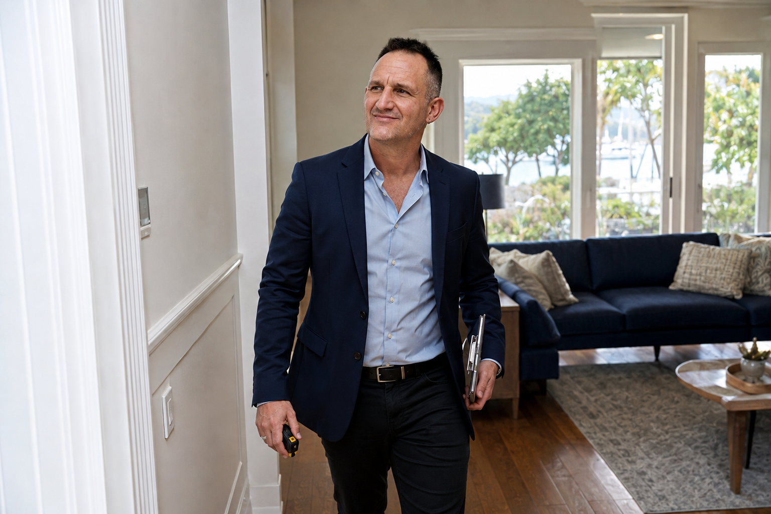 Gabriel reviewing an interior during a customer-property walk-through