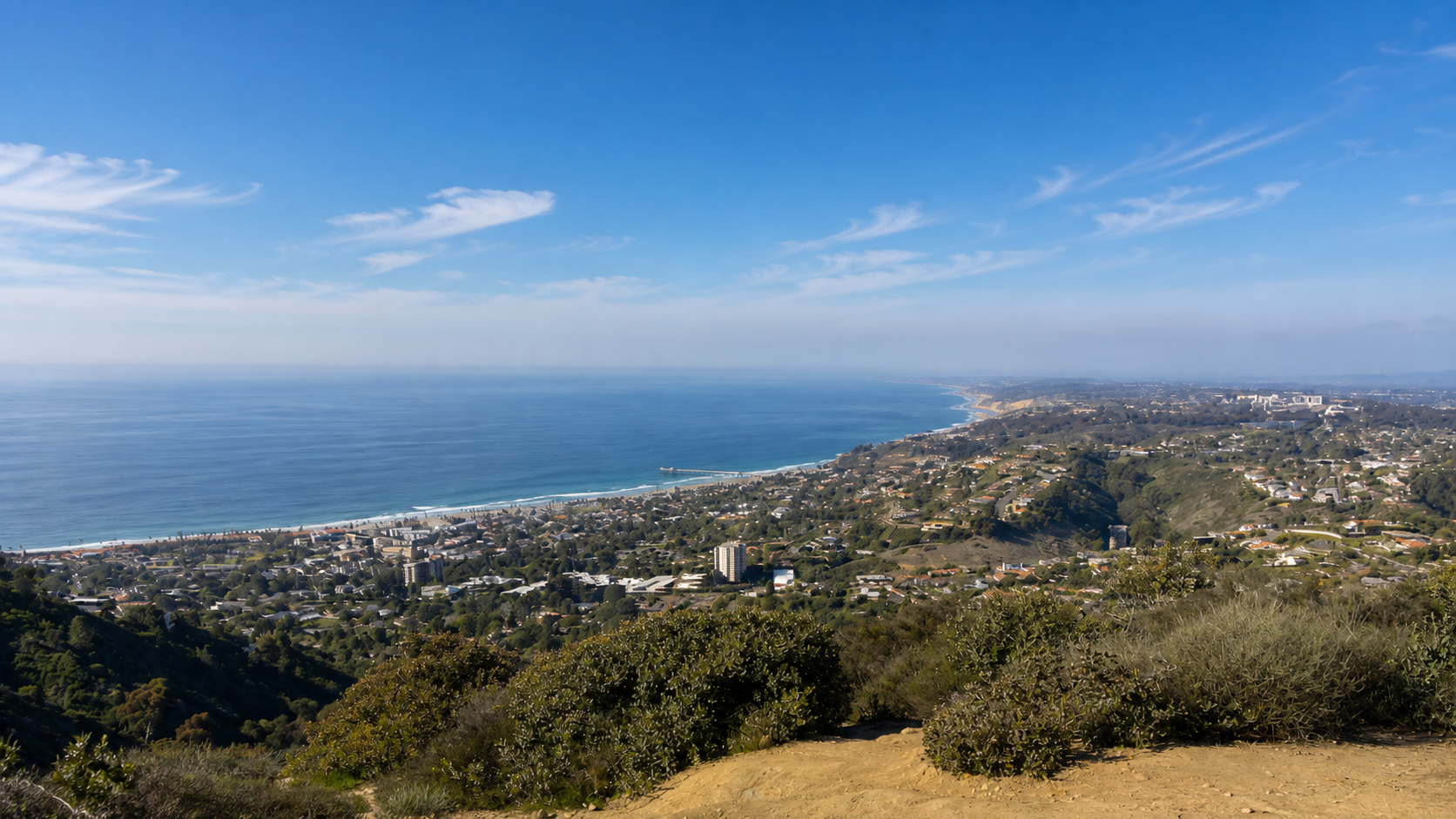 Elevated view from Mount Soledad across La Jolla and the Pacific Ocean